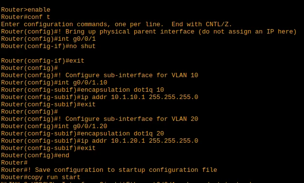 Router-on-a-Stick Subinterface Config